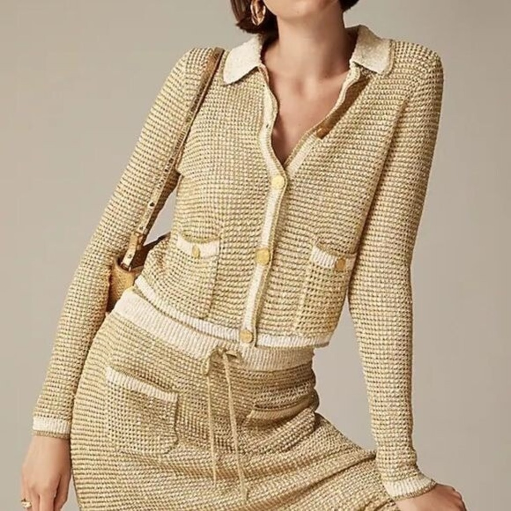 J. Crew Collared Cardigan Sweater Metallic Yarn Sz XS